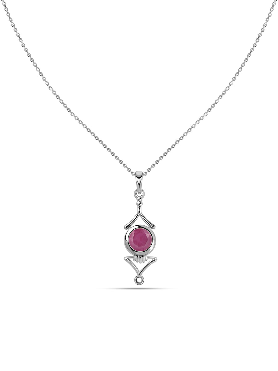 Natural Red Ruby Necklace in Silver