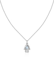 Aquamarine Hamsa Protection Pendant with Chain