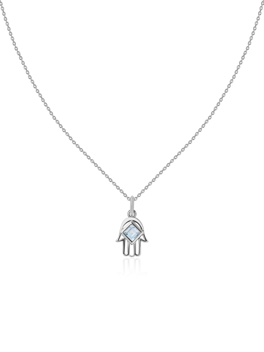 Aquamarine Hamsa Protection Pendant with Chain