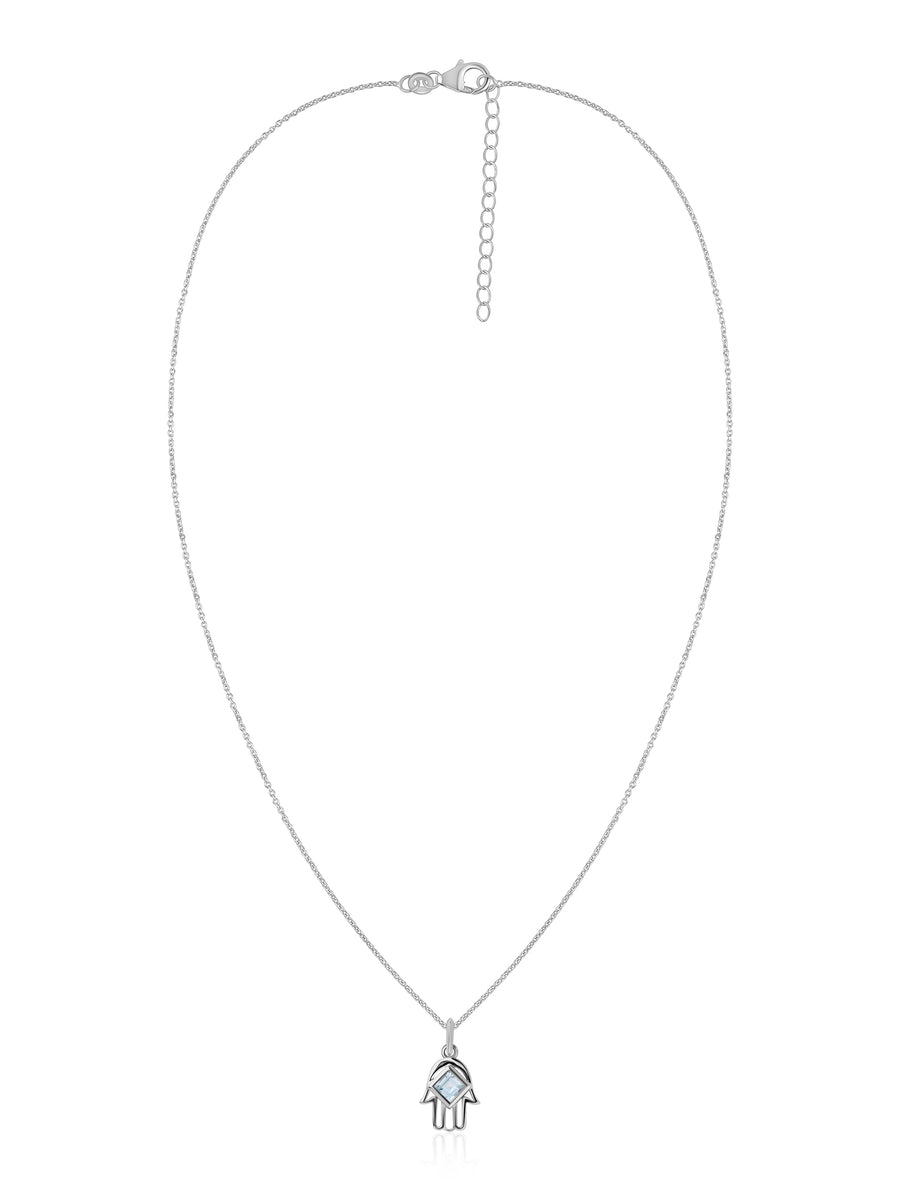 Aquamarine Hamsa Protection Pendant with Chain