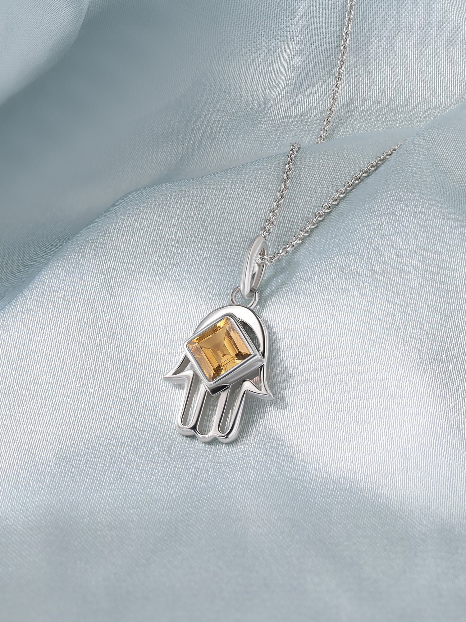 Citrine Hamsa Protection Pendant with Chain