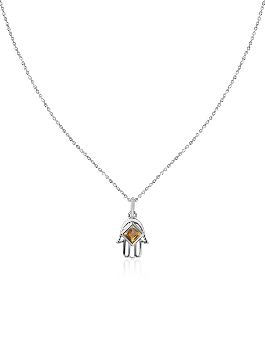Citrine Hamsa Protection Pendant with Chain