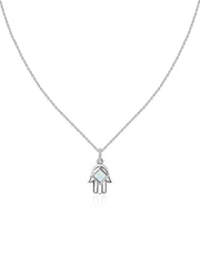 Natural Ethiopian Opal Hamsa Protection Pendant with Chain