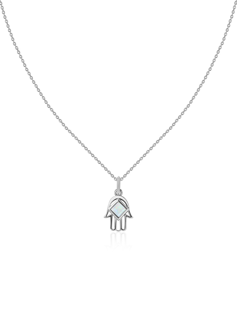 Natural Ethiopian Opal Hamsa Protection Pendant with Chain