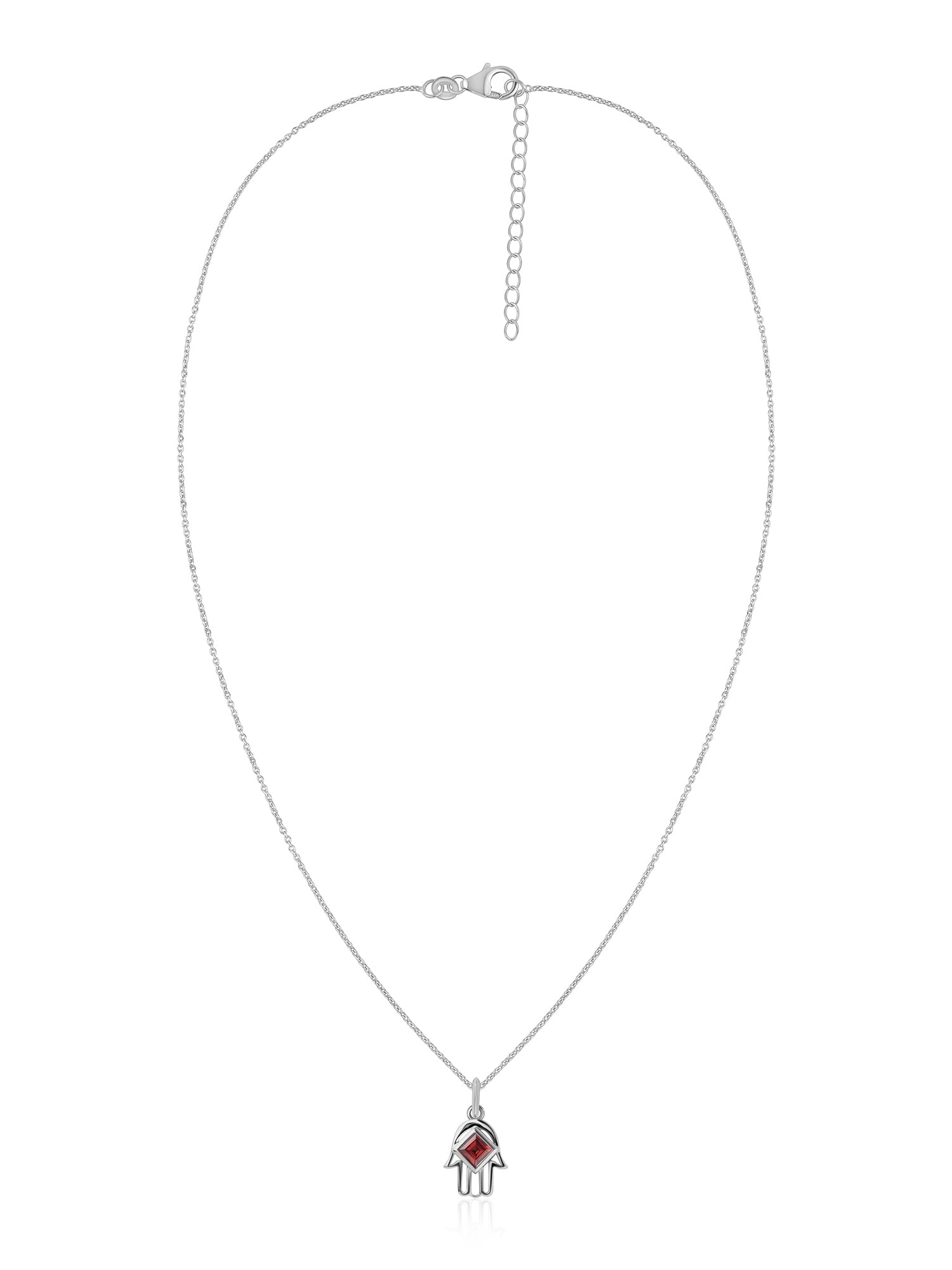 Natural Garnet Hamsa Protection Pendant with Chain