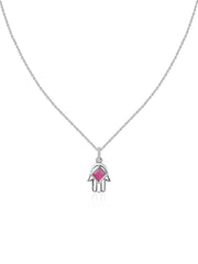 Natural Ruby Hamsa Protection Pendant with Chain