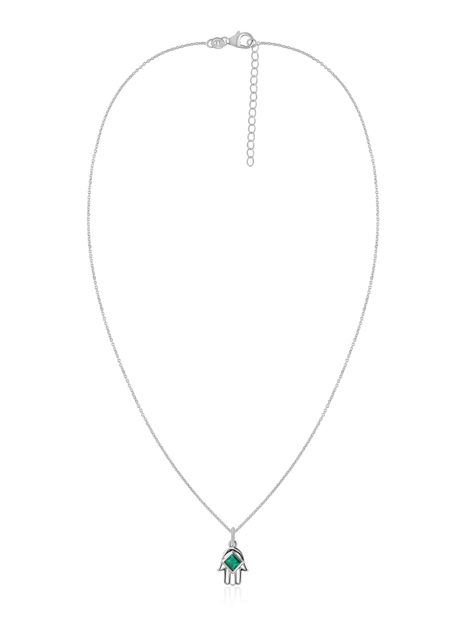 Emerald Hamsa Protection Pendant with Chain