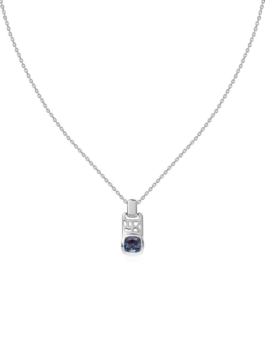Alexandrite Geometric Silver Pendant with Chain