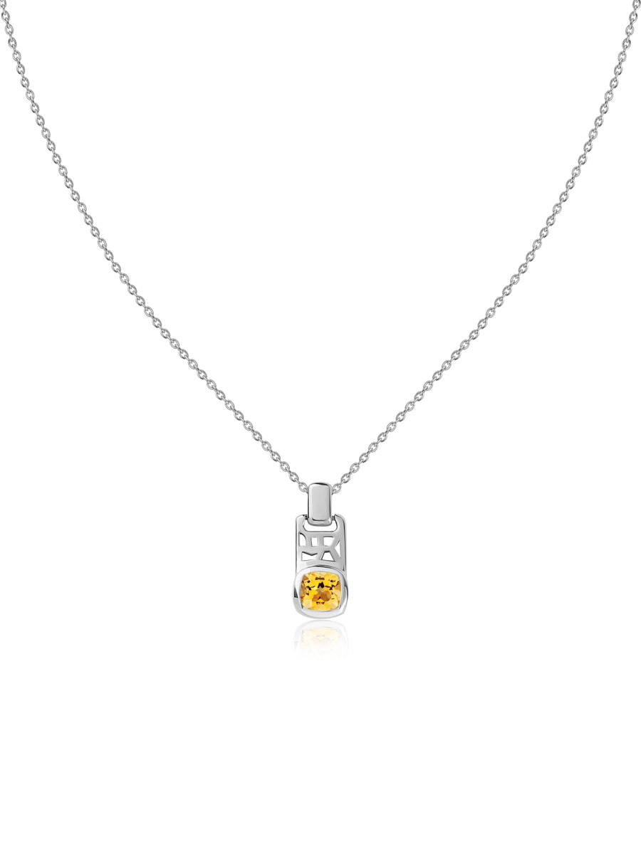 Citrine Geometric Silver Pendant with Chain