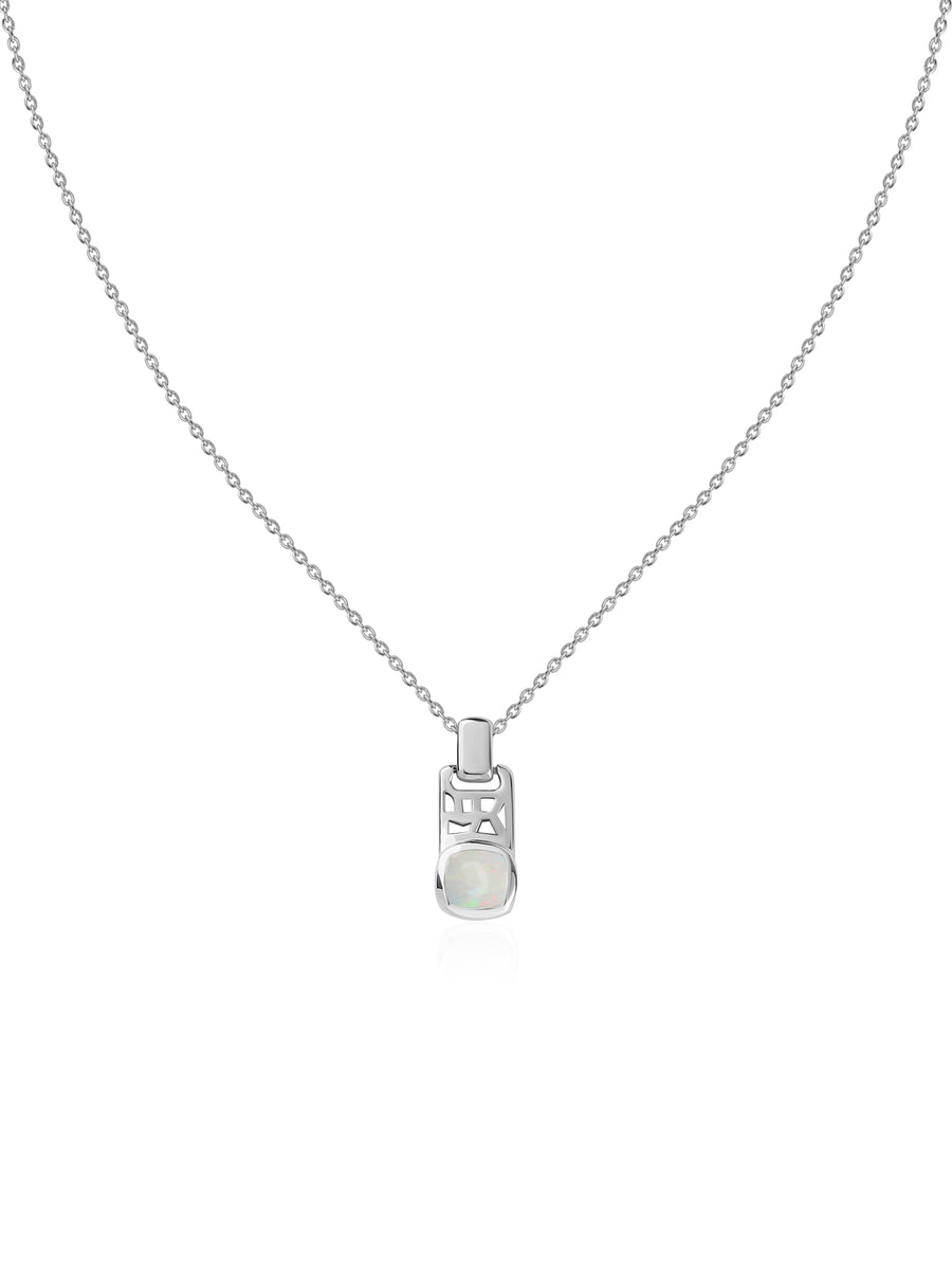 Ethiopian Opal Geometric Silver Pendant with Chain