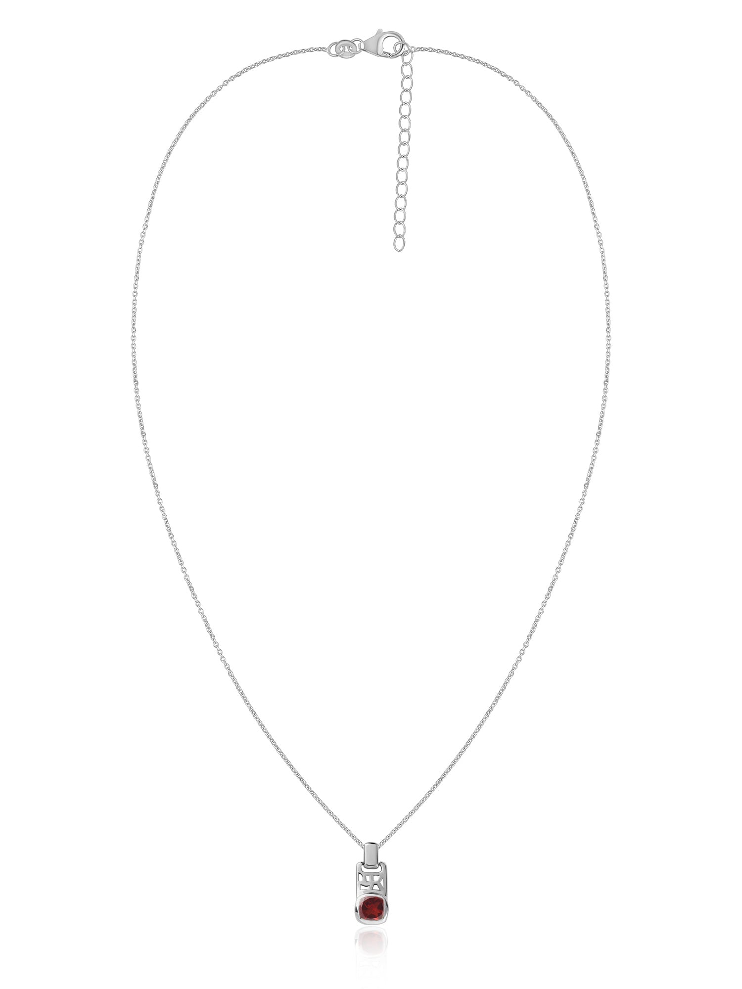 Garnet Geometric Silver Pendant with Chain