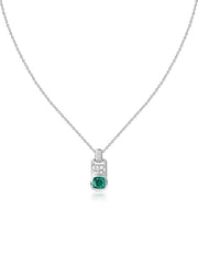 Emerald Geometric Silver Pendant with Chain