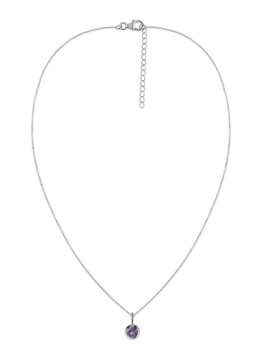 Natural Amethyst Round Solitaire Pendant with Chain