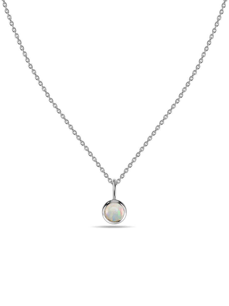 Natural Ethiopian Opal Round Solitaire Pendant with Chain