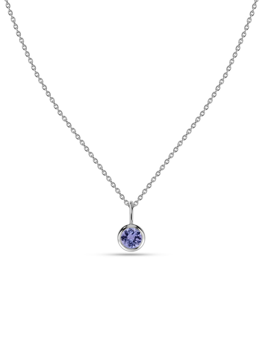 Natural Tanzanite Round Solitaire Pendant with Chain