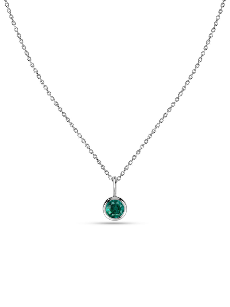 Emerald Round Solitaire Pendant with Chain