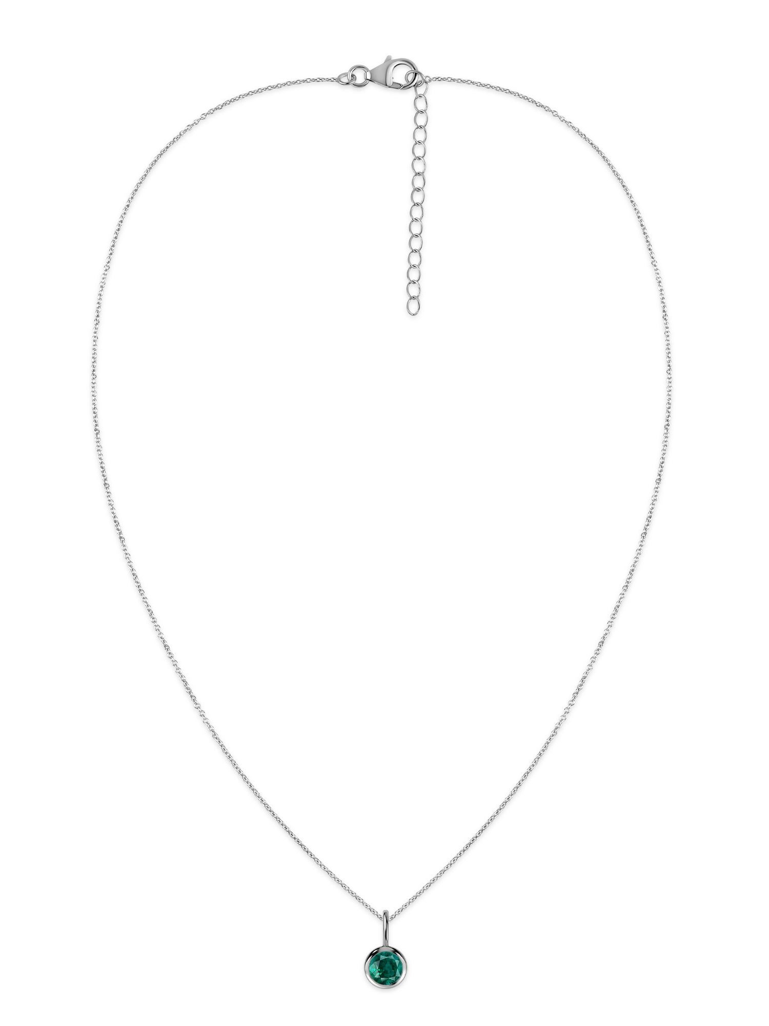 Emerald Round Solitaire Pendant with Chain