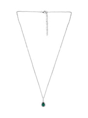 Pear Shape Emerald Halo Pendant with Silver Chain Necklace for Girls and women