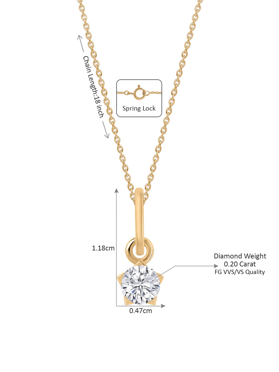 Lab Grown 0.20 Carat Diamond Solitaire Pendant With Chain