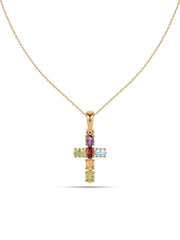 Sacred Spectrum Multi-Gemstone Silver Cross Pendant