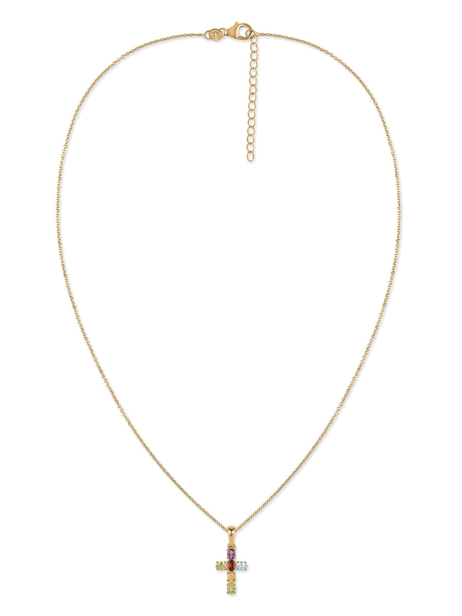 Sacred Spectrum Multi-Gemstone Silver Cross Pendant