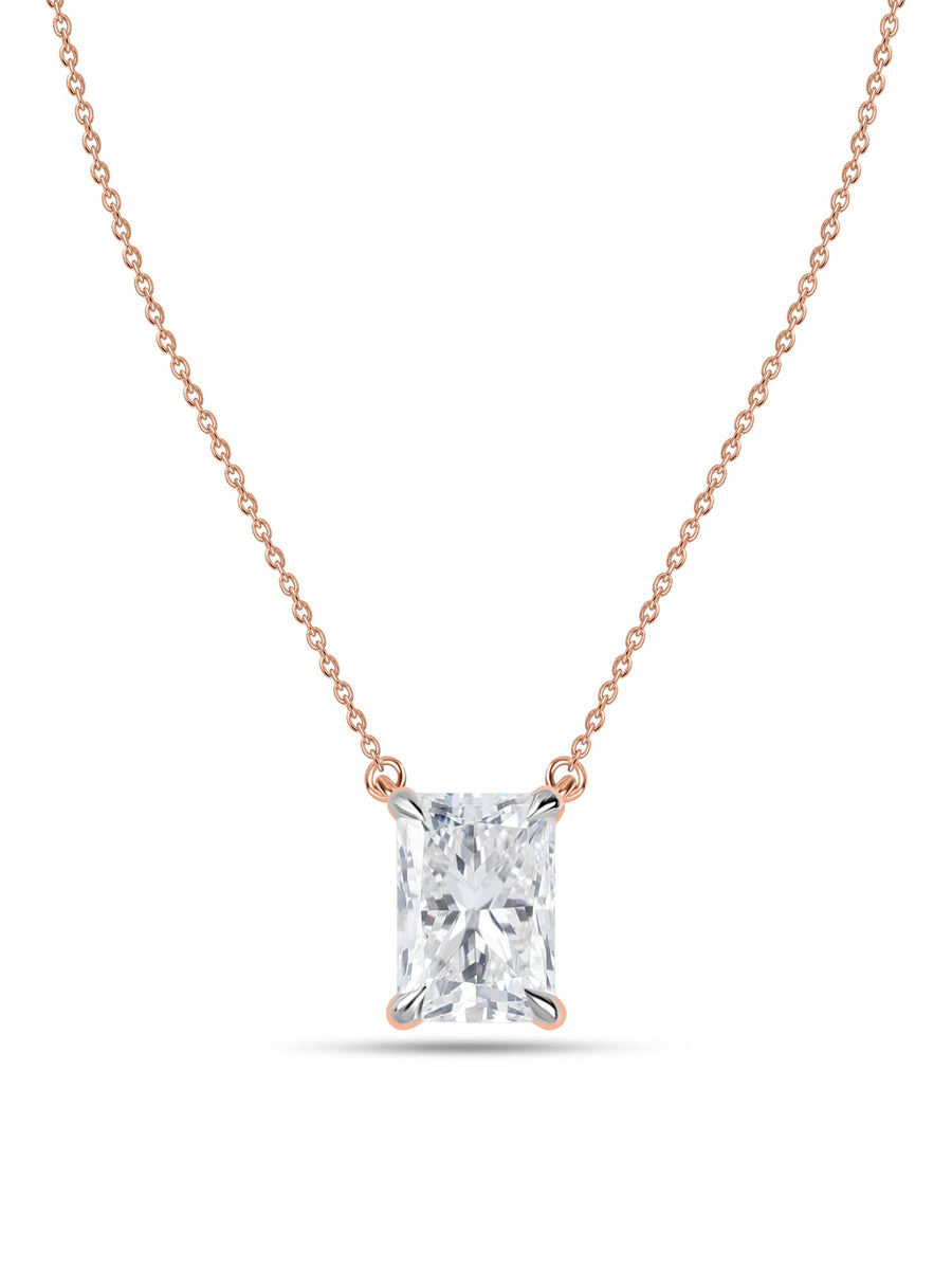 Radiant 1 Carat Solitaire Diamond Gold Necklace