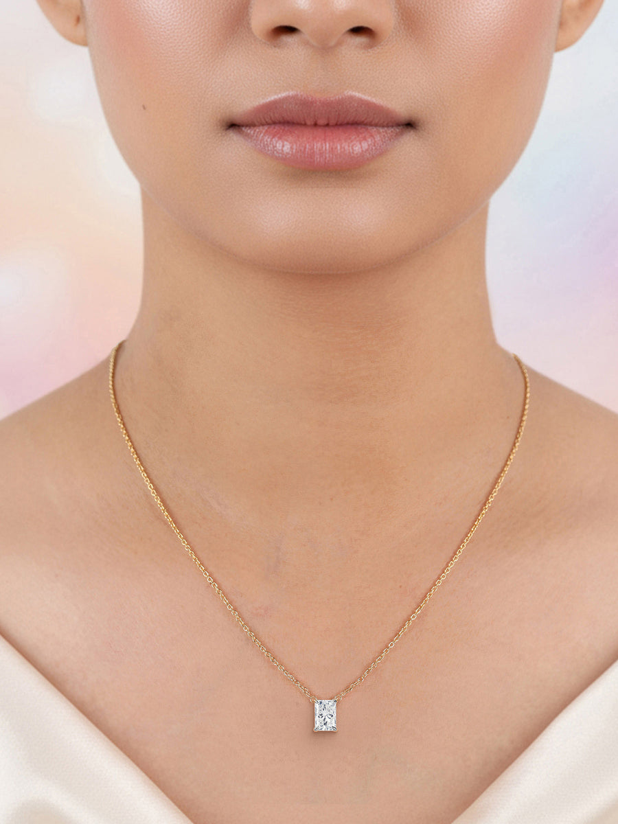 Radiant 1 Carat Solitaire Diamond Gold Necklace