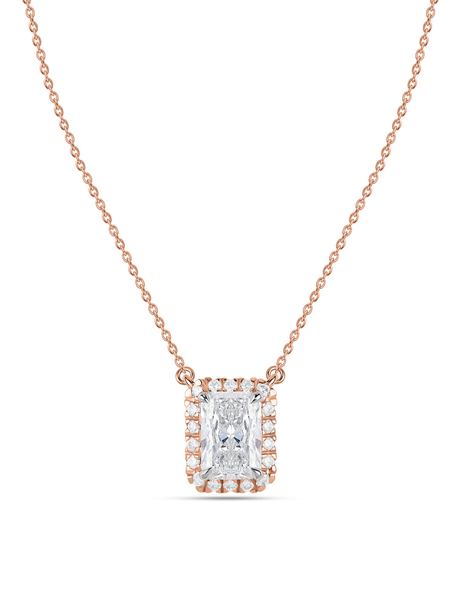 Ornate 1 Carat Solitaire Diamond Radiant Necklace