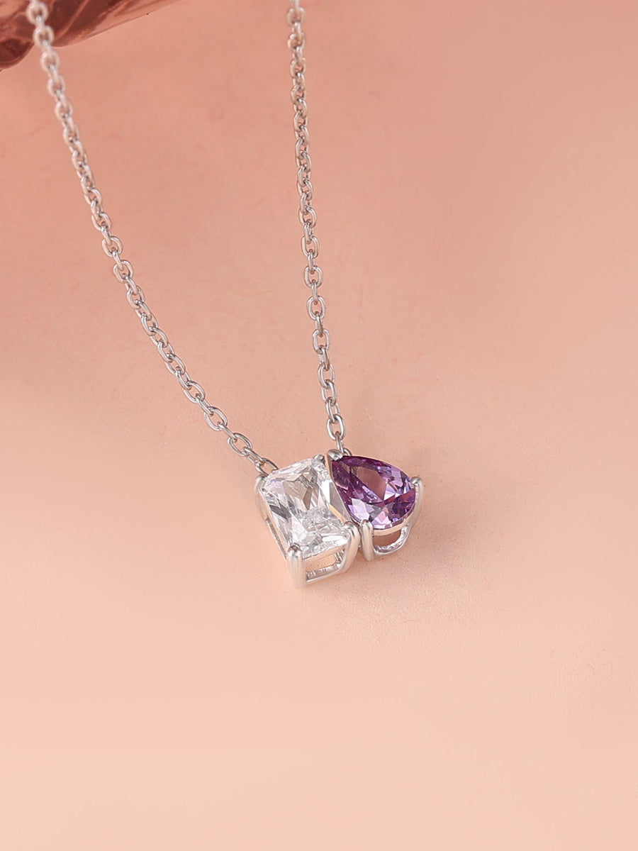Toi Et Moi Purple CZ Pendant With Silver Chain