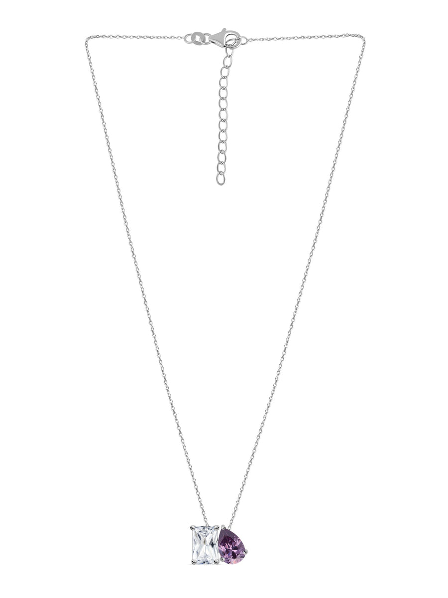Toi Et Moi Purple CZ Pendant With Silver Chain