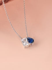 Toi Et Moi Blue CZ Pendant With Silver Chain