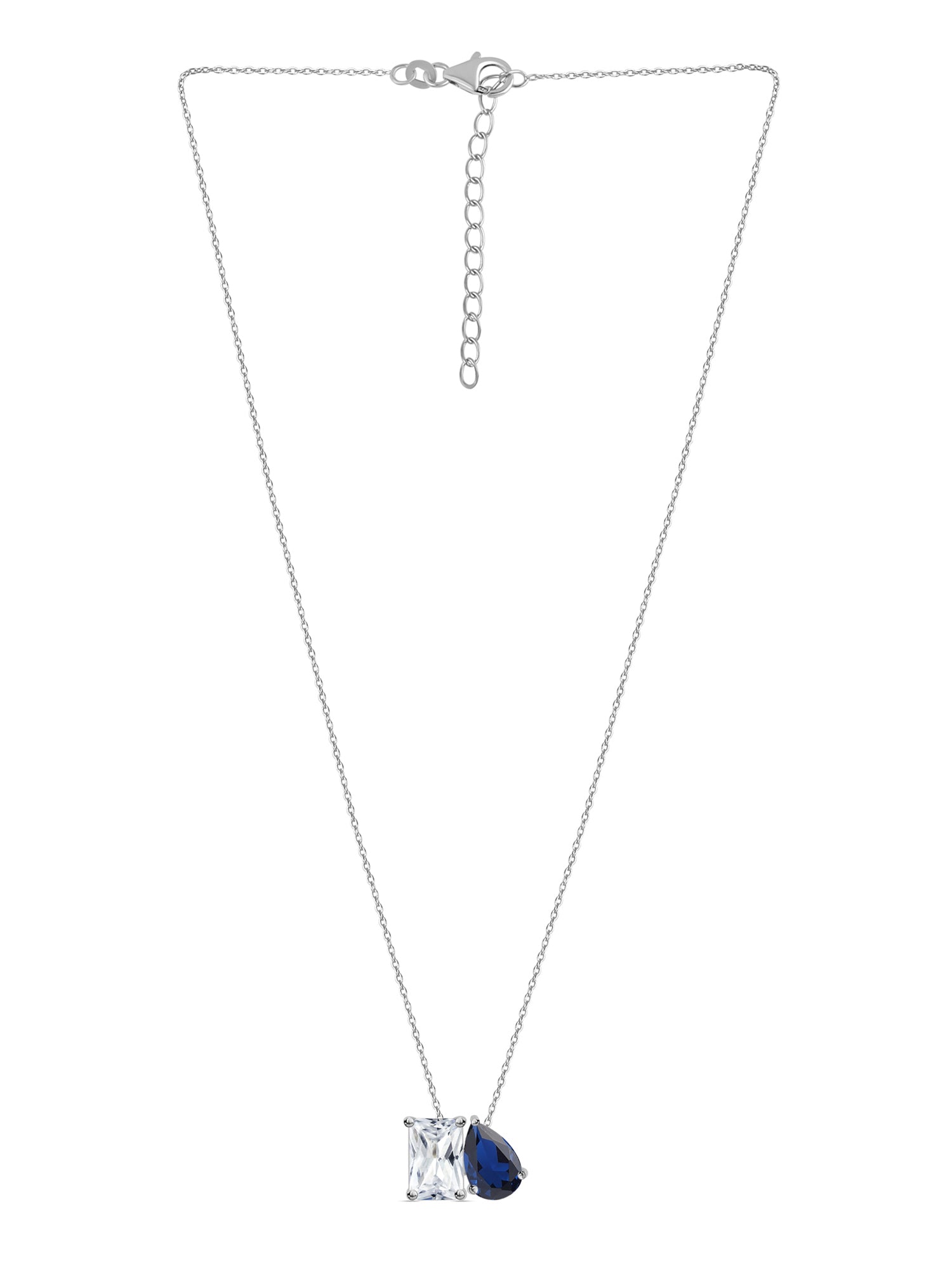 Toi Et Moi Blue CZ Pendant With Silver Chain