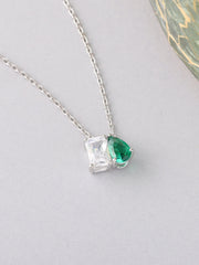 Toi Et Moi Green CZ Pendant With Silver Chain