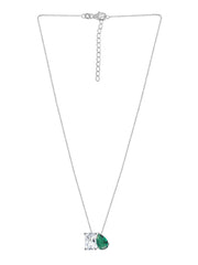 Toi Et Moi Green CZ Pendant With Silver Chain