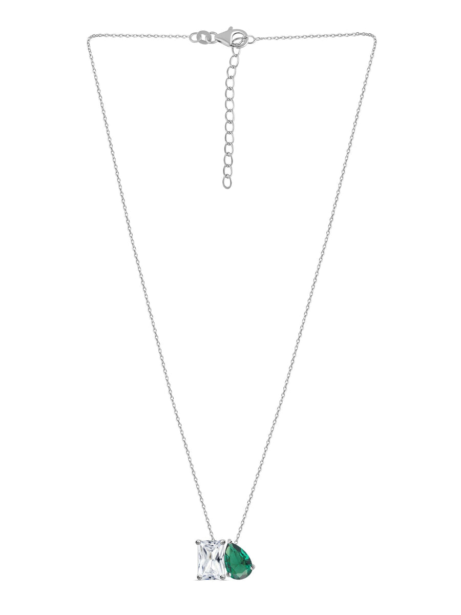 Toi Et Moi Green CZ Pendant With Silver Chain