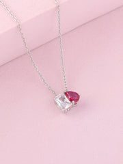Toi Et Moi Ruby CZ Pendant With Silver Chain