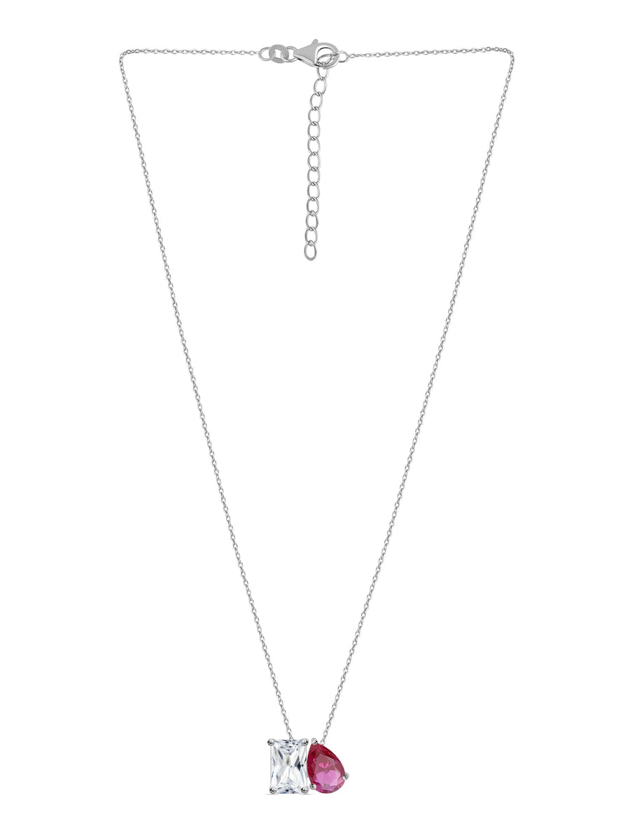 Toi Et Moi Ruby CZ Pendant With Silver Chain