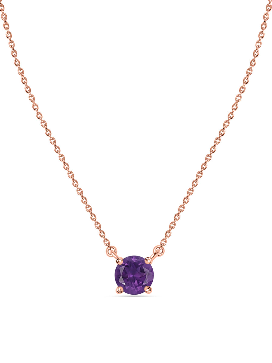 Natural Amethyst Solitaire Gold Necklace