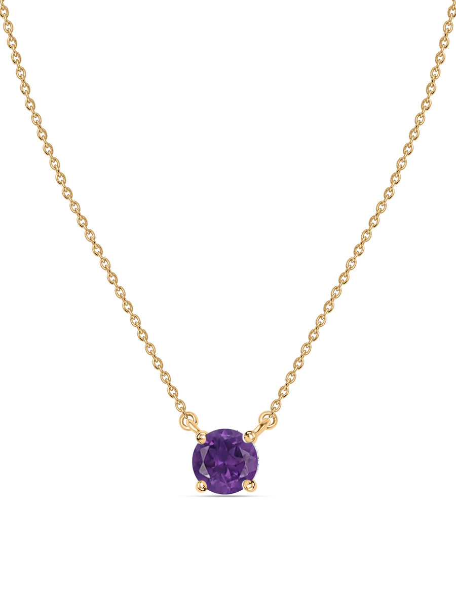 Natural Amethyst Solitaire Gold Necklace