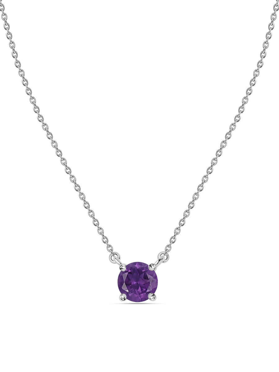 Natural Amethyst Solitaire Gold Necklace