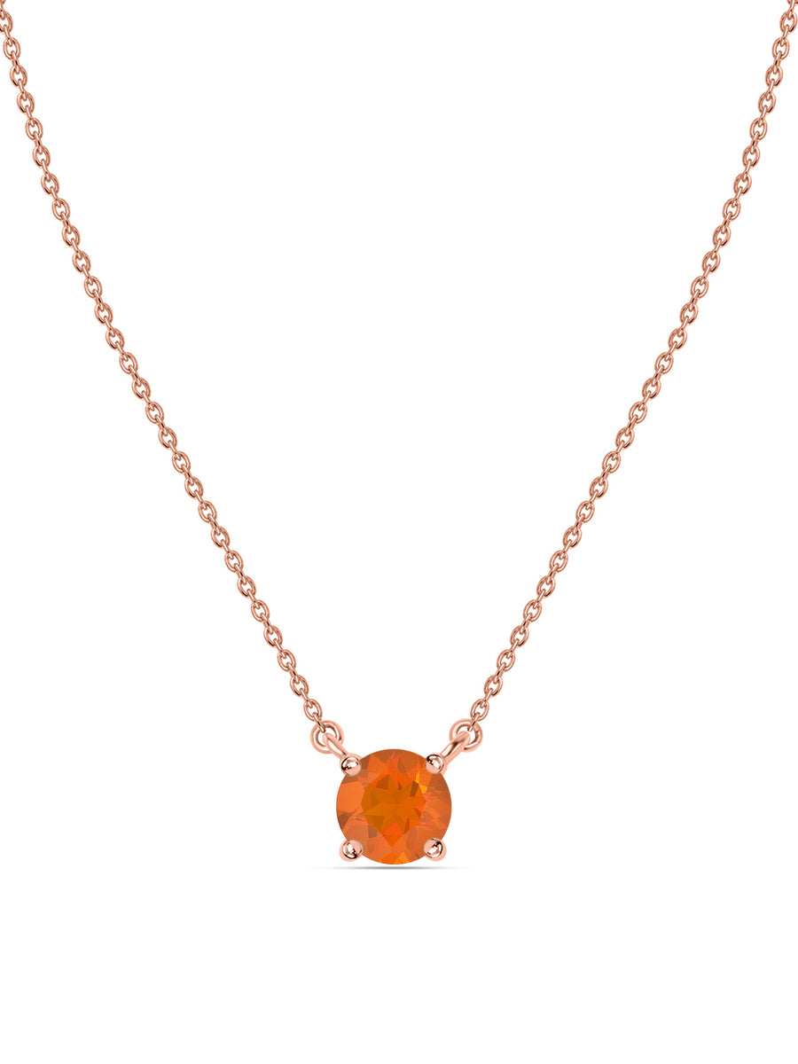 Natural Fire Opal Solitaire Gold Necklace
