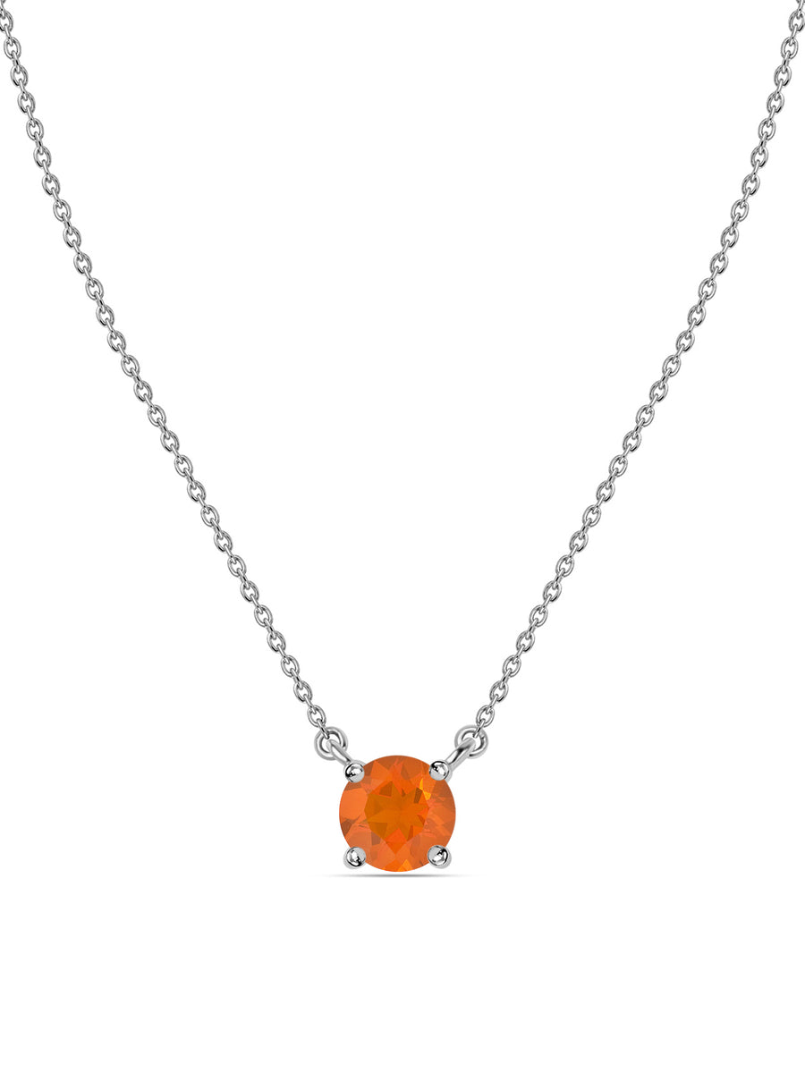 Natural Fire Opal Solitaire Gold Necklace