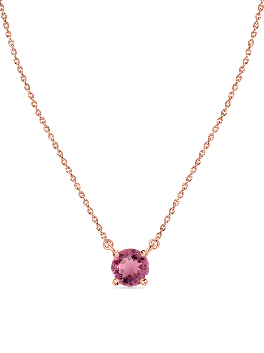 Natural Pink Tourmaline Solitaire Gold Necklace