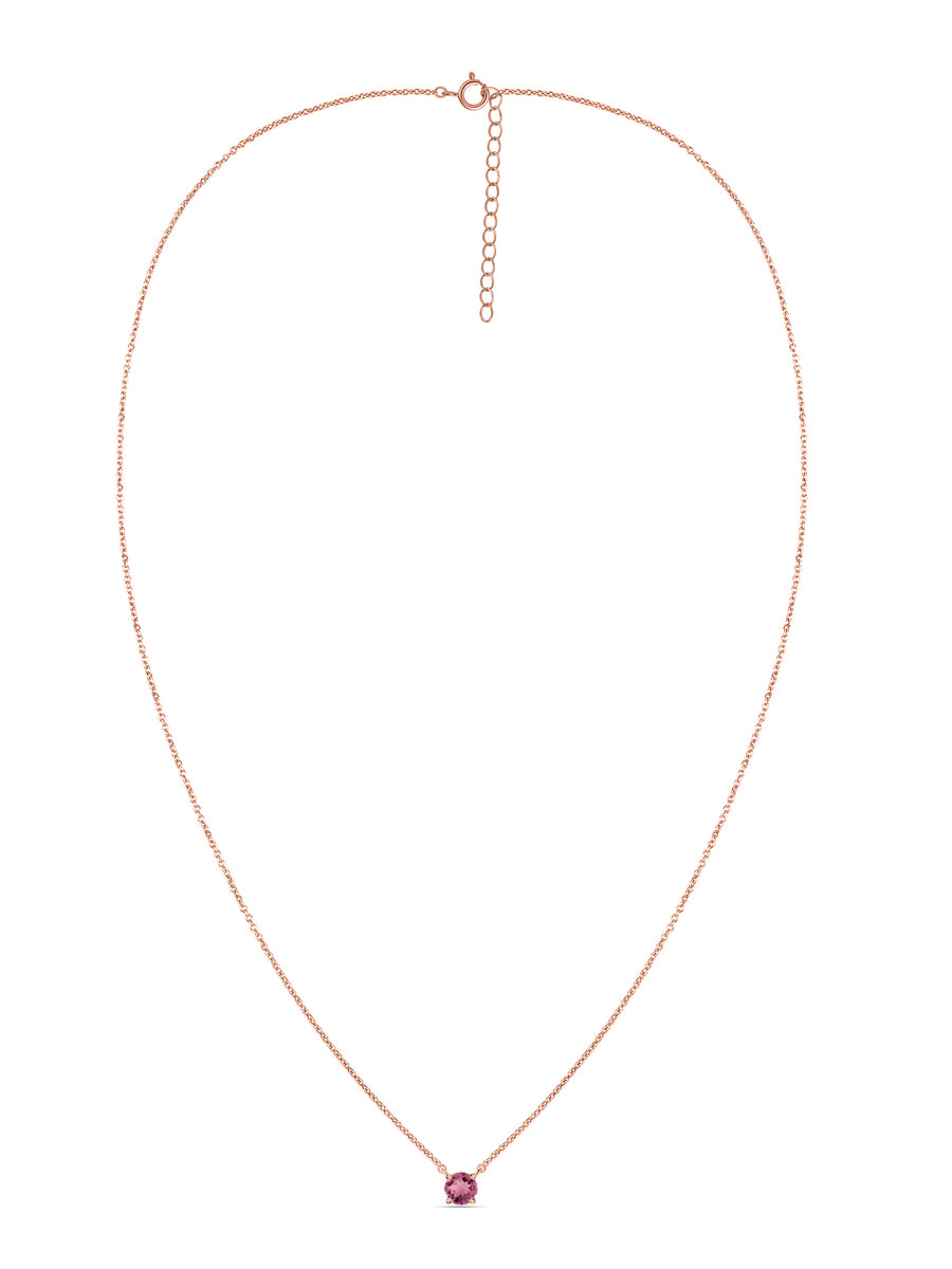 Natural Pink Tourmaline Solitaire Gold Necklace