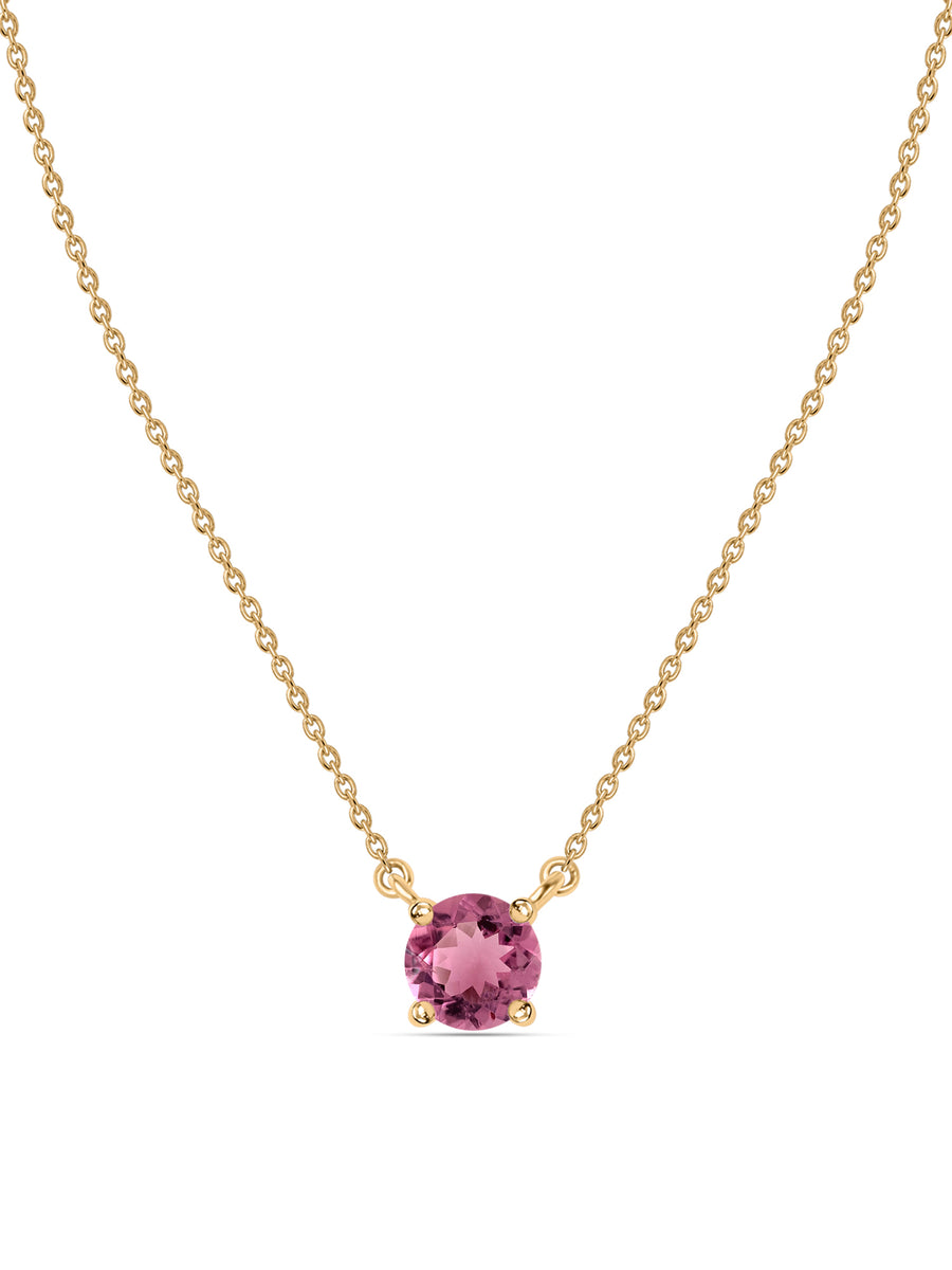 Natural Pink Tourmaline Solitaire Gold Necklace
