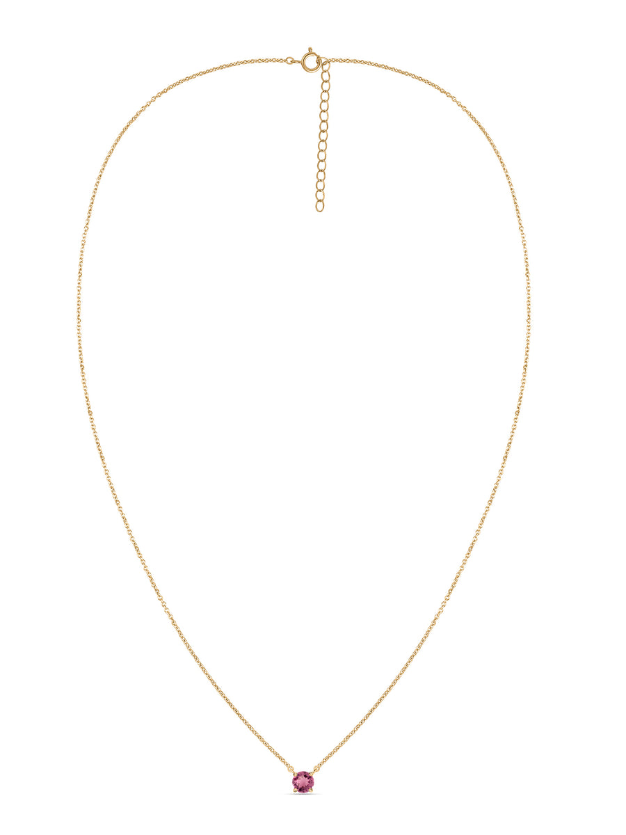 Natural Pink Tourmaline Solitaire Gold Necklace