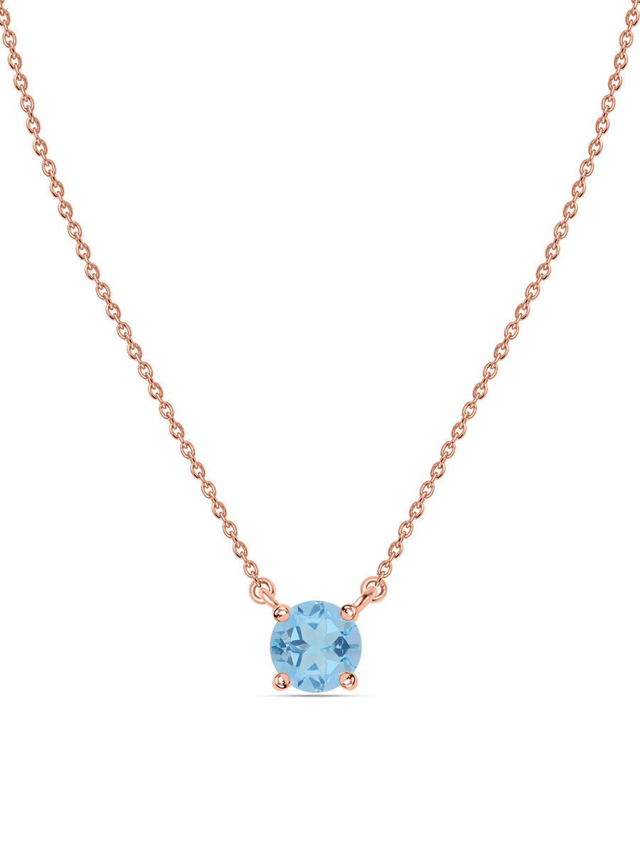 Natural Blue Topaz Solitaire Gold Necklace