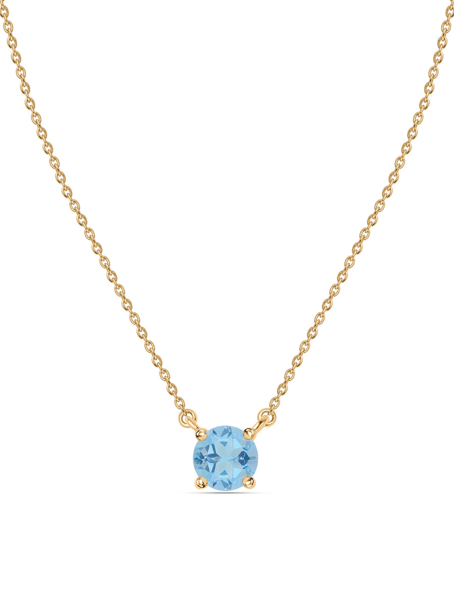 Natural Blue Topaz Solitaire Gold Necklace