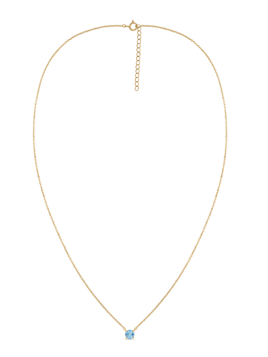 Natural Blue Topaz Solitaire Gold Necklace