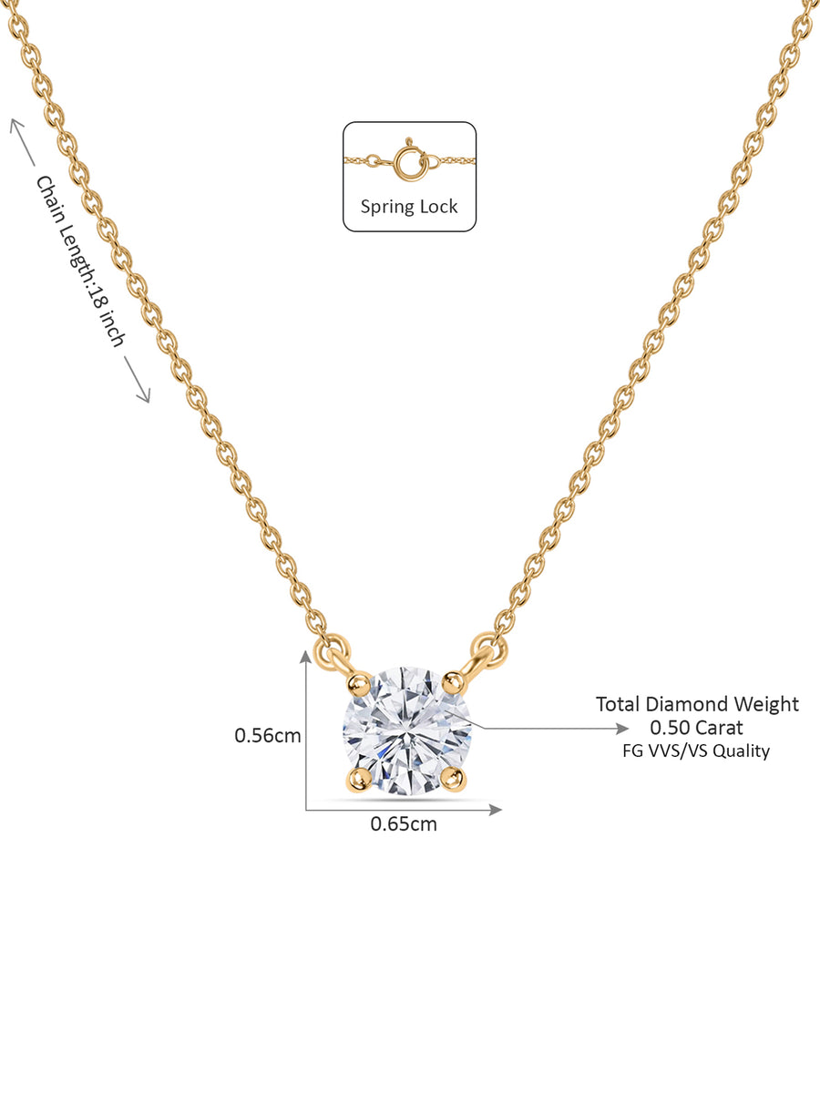 Lab Grown 0.50 Carat Solitaire Diamond Pendant With Chain